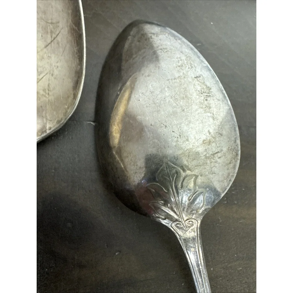 Vintage Antique Old HALL & ELTON Silverplate 2 Serving Spoons 8.5